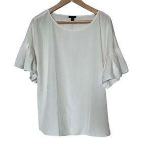 Ann Taylor Blouse Womens M Flutter Short Sleeve Ivory Solid 471249 EUC